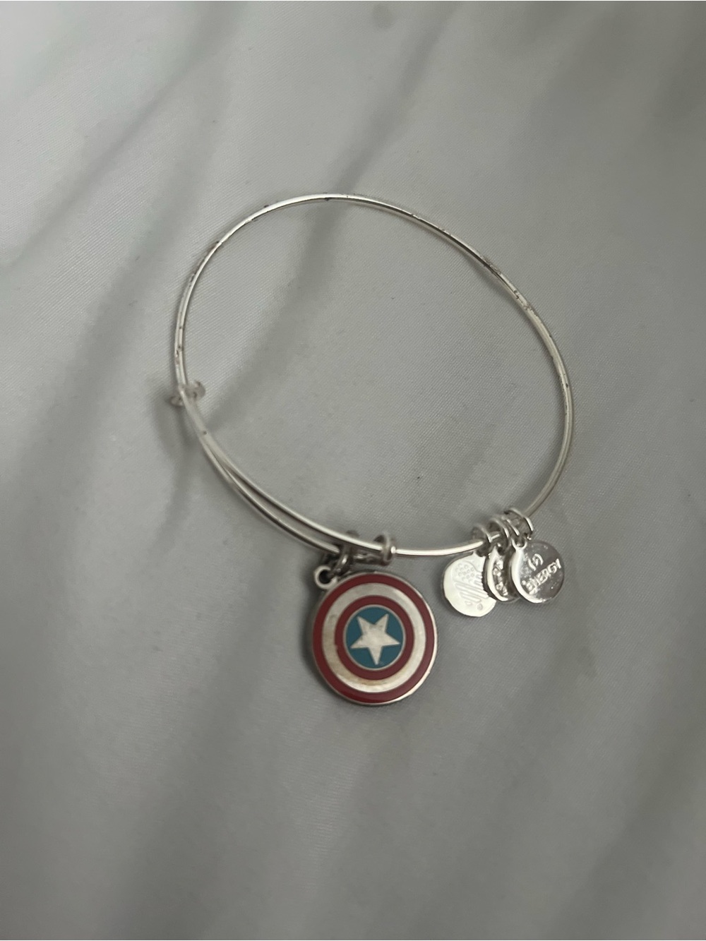 Silver Tone Bangle Bracelet captain America Shield Charm Alex and Ani